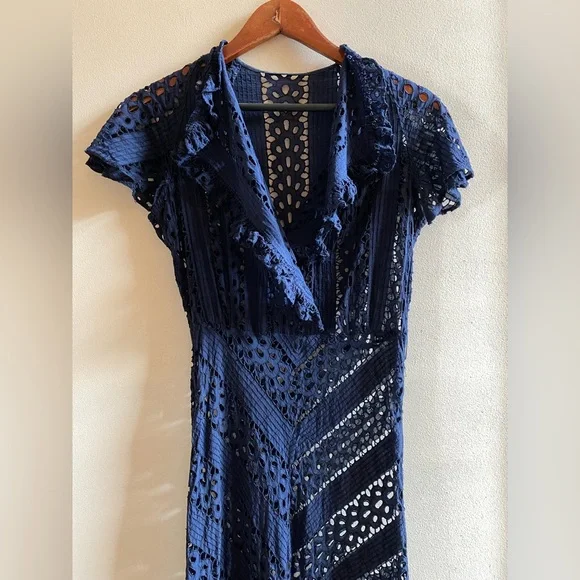 1940s Navy blue eyelet midi dress - Picture 1 of 2